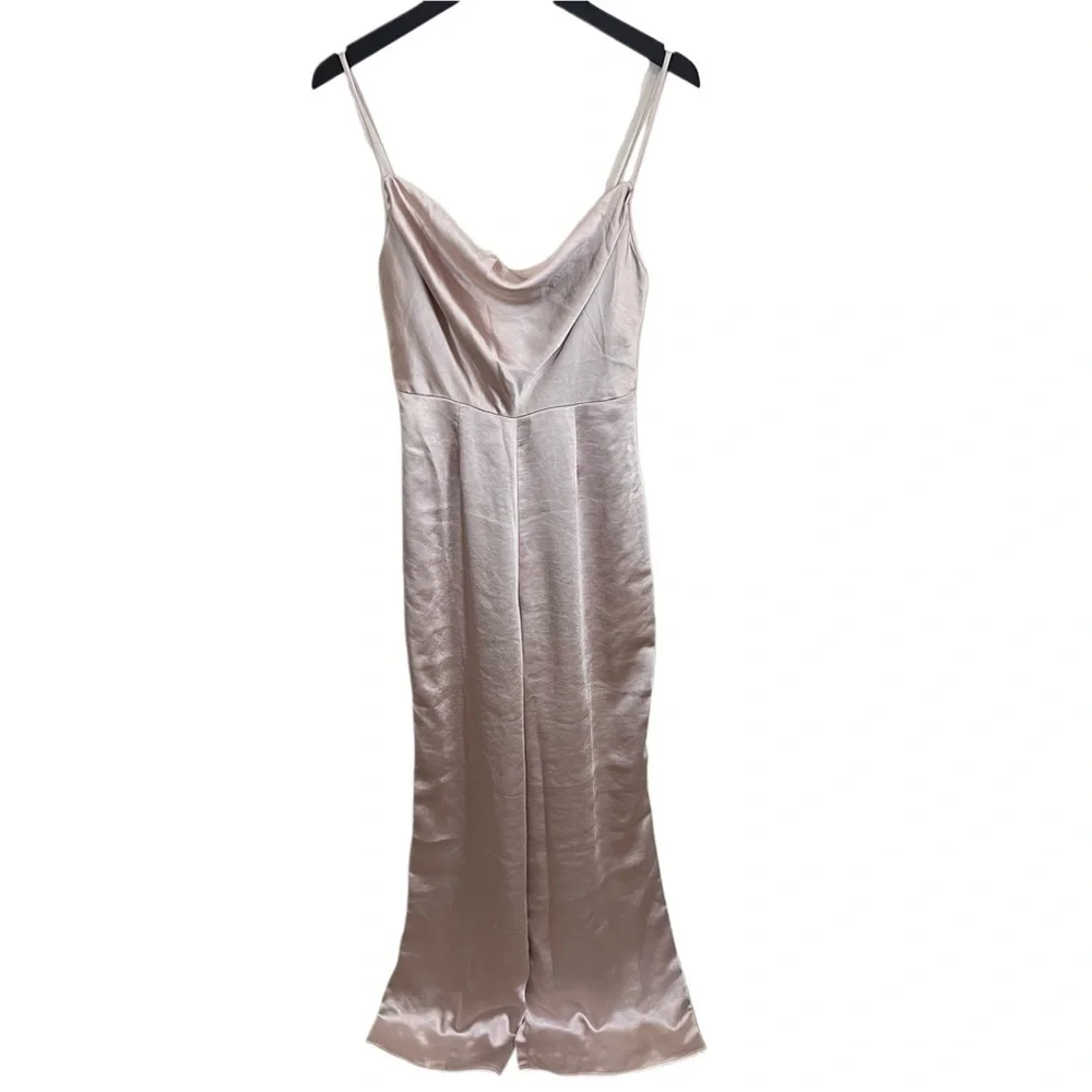 LUSH Champagne Satin Cowl Neck Culotte Jumpsuit - Picture 2 of 7